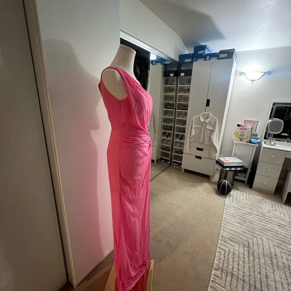 Sau Lee Helene Dress Pink One-Shoulder Maxi Gown NWT - Picture 4 of 9